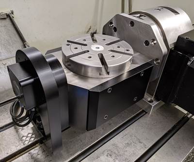 Quindex Fifth-Axis Device Attaches to Fourth-Axis Table