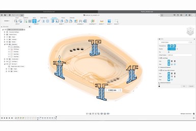 An in-development screenshot of Autodesk's Product Design extension for Fusion 360 creating a part