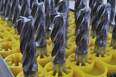 A photo of several freshly produced solid carbide end mills