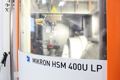 A close-up photo of the five-axis Mikron HSM 400U LP