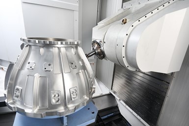 A press image of Doosan's DHF 8000 five-axis horizontal machining center