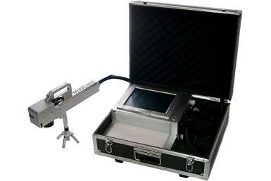 A press photo of Rocklin's MobiLase Fiber Laser Marking system