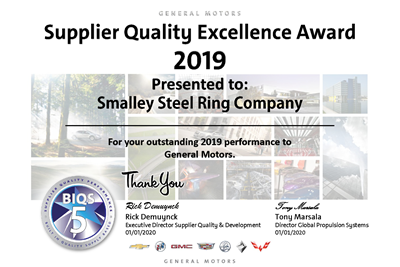 Smalley Continues to Win GM Supplier Quality Awards