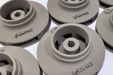 A photo of the impellers CETIM built through binder jetting using Esprit Cam and a Digital Metal printer