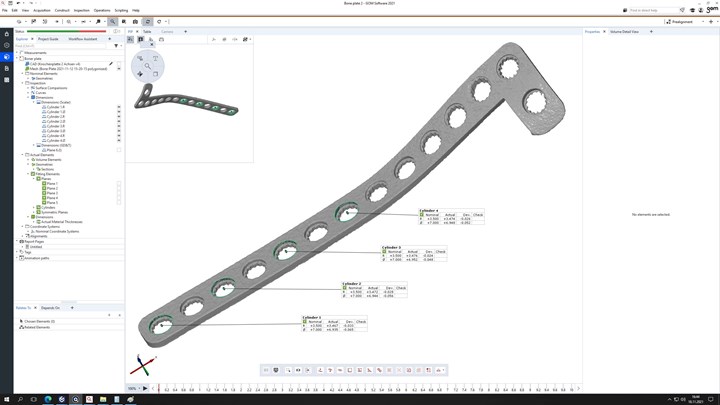 A screencap showing the 3D model generated from scanning a titanium bone plate