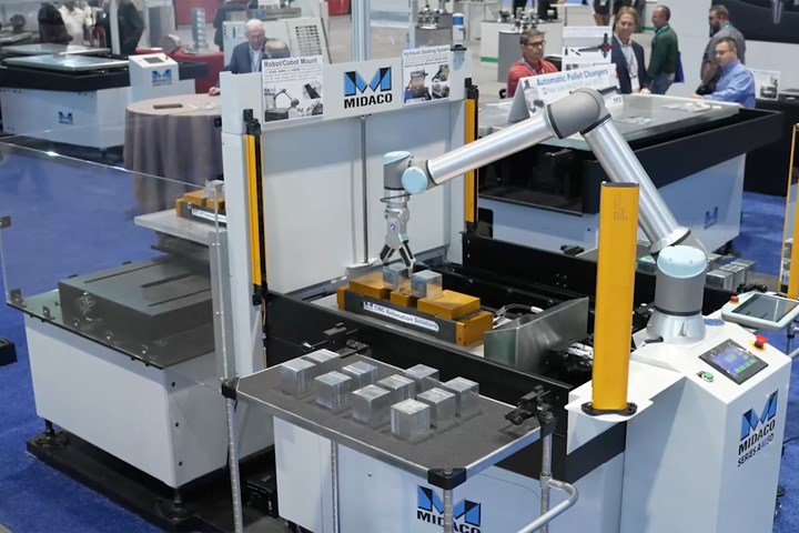 Midaco presentó su sistema de pallets automáticos Robot Ready en IMTS 2022.