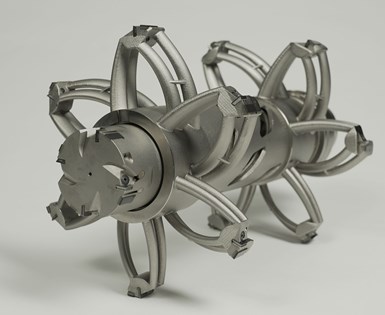 La manufactura aditiva aligera herramientas de gran diámetro, como esta herramienta impresa en 3D para mecanizar el orificio del estator de un motor de automóvil eléctrico.