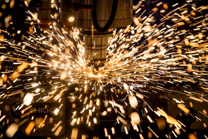 Sparks from a machine tool