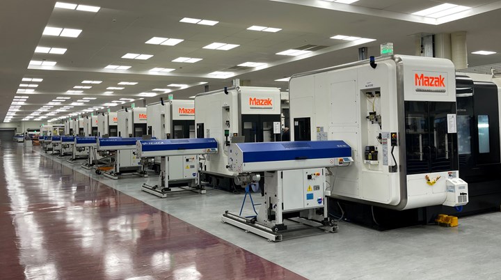 A row of Mazak machine tools at Renishaw's production facility in the UK