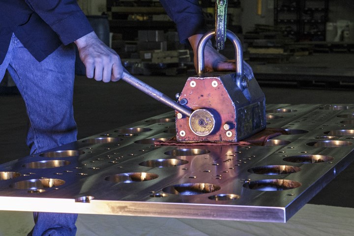 Magnet holding steel plate.