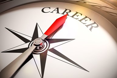 A stock image of a compass pointing to the word "career"