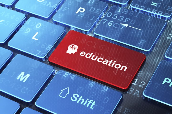 A keyboard that says education.