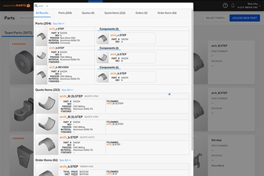 Paperless Parts' added search function.