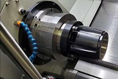 Zagar’s 22c CNC Collet Chuck and collet offer quick-change and secure holding of die cast parts for turning operations.