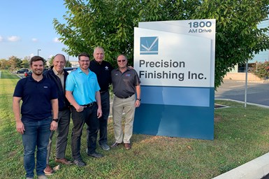 David Chobany (second from right) joined the Precision Finishing management team for the collaboration announcement. The PF team included Dean Bell, Thom Bell, Jeffery Bell and Jeff Bell.