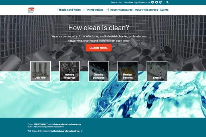 Manufacturing Cleaning Association website home page screenshot