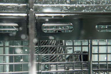 the rinsing process inside the cleaning machine