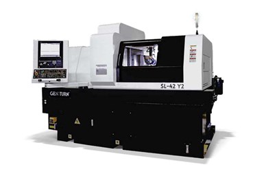 There are 33 tool positions and 13 driven tools provided as standard in the basic Genturn SL-42Y2 Swiss-type machine. Photo Credit: Expand Machinery