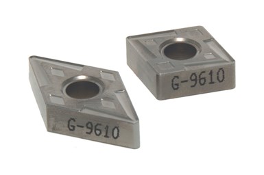 The G-9610 insert is said to provide added productivity for turning titanium-based alloys. Photo Credit: Greenleaf Corp.