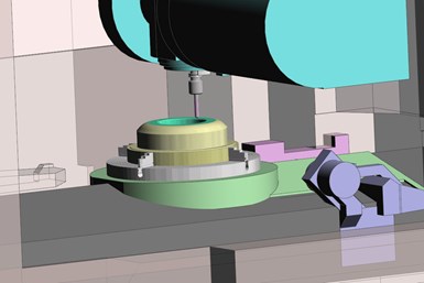 Edgecam 2022 simulates turn-mill with X axis on the spindle. Image Credit: Hexagon