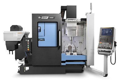 The DVF 4000 is fully packaged to manage diverse 5-sided or simultaneous 5-axis applications. Photo Credit: DN Solutions