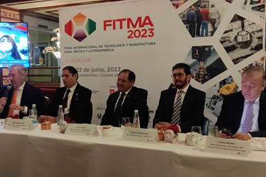 Rueda de prensa de presentación de FITMA 2023, exposición bienal de tecnología y manufactura de América Latina, que se llevará a cabo del 20 al 22 de junio en la Ciudad de México.