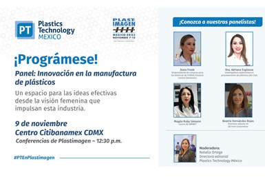 Durante el primer Summit: Molding, Innovación y Tecnología, que se llevará a cabo en el marco de Plastimagen México 2023, se realizará el panel Innovación en la manufactura de Plásticos, con la participación de mujeres líderes de la industria.