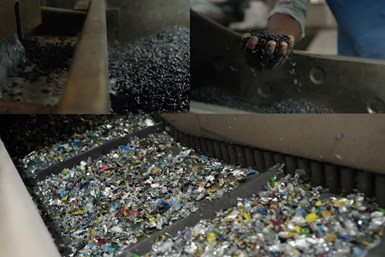 Residuos mezclados de plásticos provenientes de empaques flexibles son procesados para generar un granulado homogéneo, que posteriormente se lleva a proceso de inyección de tapas.