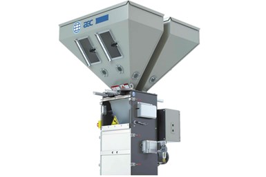 El mezclador BD-100 de AEC, con una capacidad de 100 libras por hora y un tamaño de lote mínimo de una libra, permite una mezcla precisa de materiales.