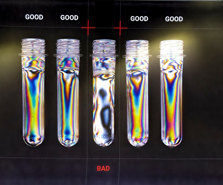 SACMI’s newest Preform Vision System uses polarized light for online 100% inspection of stresses in PET preforms.