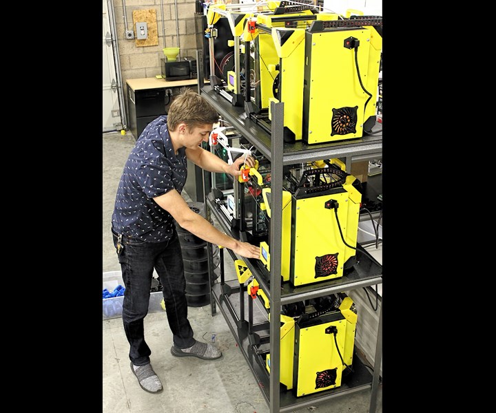 Technician servicing 3D printers at Slant’s current facility in Nampa, Idaho.