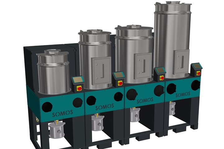 Depending on the required throughput, the modular stationary SOMOS RDF resin drying system can be made up of a number of independently operating drying module