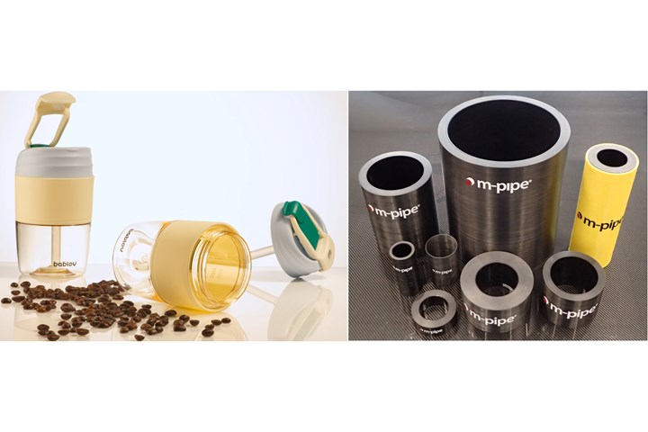 Two decades of extensive chemical innovation (1965-85) brought new high-performance engineering materials such as BASF’s Ultrason polysulfone in the mug at left and Victrex’s PEEK in the undersea oil/gas pipe at right. (Photos: BASF, Victrex)