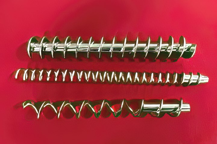FIG 2 Widely varying bulk densities of regrind materials may require a variety of feeder screws.