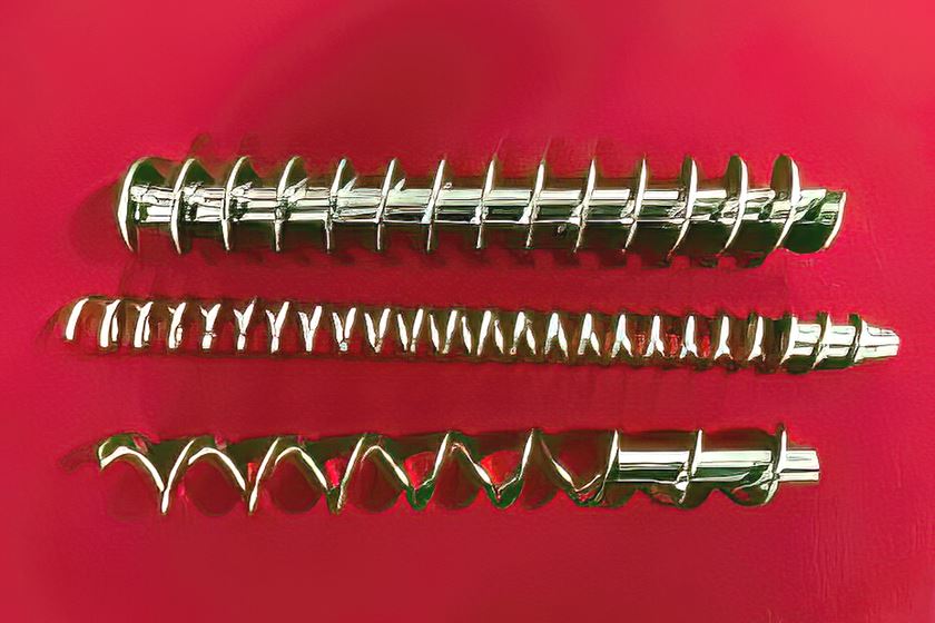 Widely varying bulk densities of regrind materials may require a variety of feeder screws.