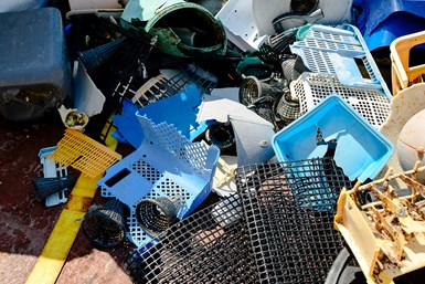 Part of the 55-ton haul of waste plastics recovered last fall from the Pacific Ocean by Kia partner Ocean Cleanup. Kia is committed to using materials like these for its vehicles as it works toward being carbon-neutral. Photo Credit: Kia