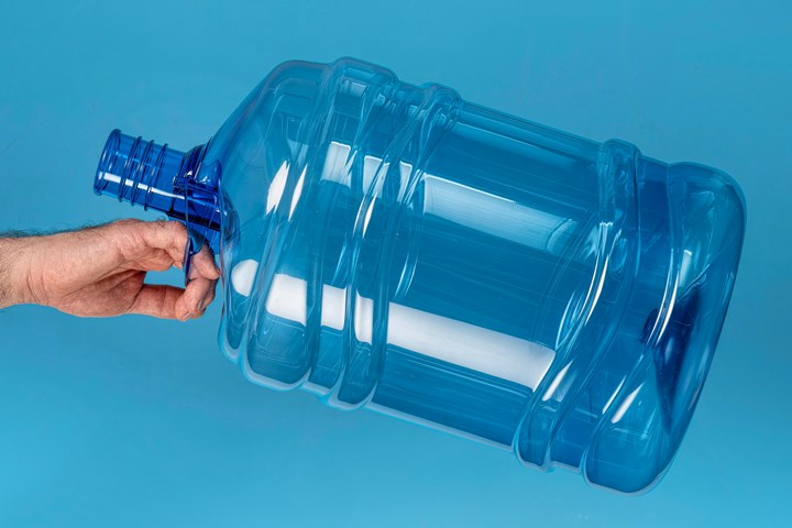 Cypet now can mold four PET 5-gallon returnable water bottles in four cavities using one extruder – said to be a first.