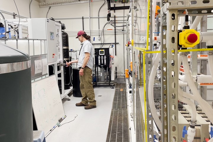 Photo of employee working on Ebb Carbon system at the US Pacific Northwest National Laboratory in Sequim Bay, WA.