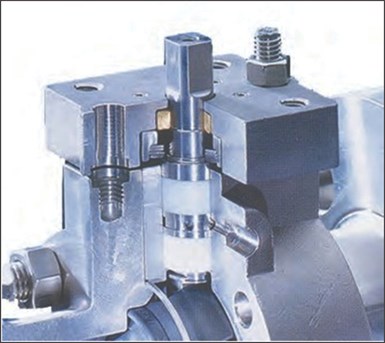 Cutaway of metal dual fugitive emissions valve stem