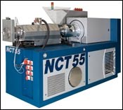 Conical corotating twin-screw reclaim extruder
