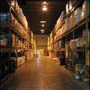 Aisle in PII’s 80,000-sq-ft warehouse before