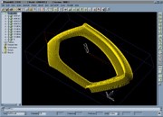 PowerMILL toolpath image of the arm of a highly stylized chair.